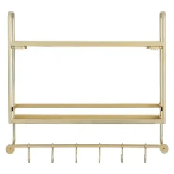 Wall Storage-Kirkland's Home Gold Iron Frame Wall Shelf With Hooks
