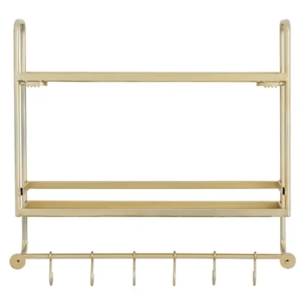 Wall Storage-Kirkland's Home Gold Iron Frame Wall Shelf With Hooks