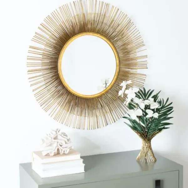 Decorative Mirrors-Kirkland's Home Gold Layered Burst Frame Round Wall Mirror