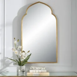 Decorative Mirrors-Kirkland's Home Gold Leaf Arched Frame Wall Mirror