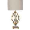 Table Lamps-Kirkland's Home Gold Leaf Caged Table Lamp Tan