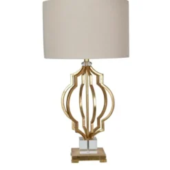 Table Lamps-Kirkland's Home Gold Leaf Caged Table Lamp Tan
