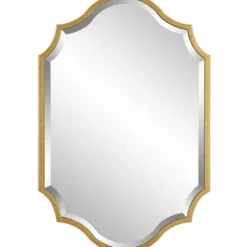 Decorative Mirrors-Kirkland's Home Gold Leaf Curved Metal Wall Mirror