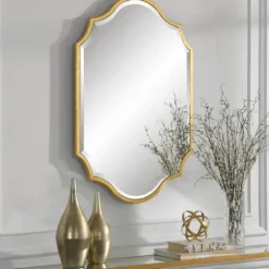 Decorative Mirrors-Kirkland's Home Gold Leaf Curved Metal Wall Mirror