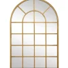 Decorative Mirrors-Kirkland's Home Gold Leaf Metal Windowpane Arch Frame Mirror