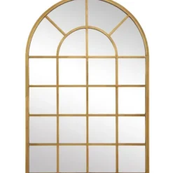 Decorative Mirrors-Kirkland's Home Gold Leaf Metal Windowpane Arch Frame Mirror