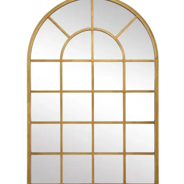 Decorative Mirrors-Kirkland's Home Gold Leaf Metal Windowpane Arch Frame Mirror