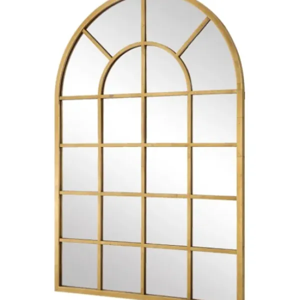 Decorative Mirrors-Kirkland's Home Gold Leaf Metal Windowpane Arch Frame Mirror