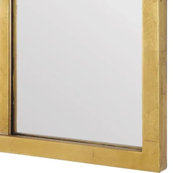 Decorative Mirrors-Kirkland's Home Gold Leaf Metal Windowpane Arch Frame Mirror