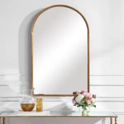 Decorative Mirrors-Kirkland's Home Gold Leaf Thin Arch Frame Mirror