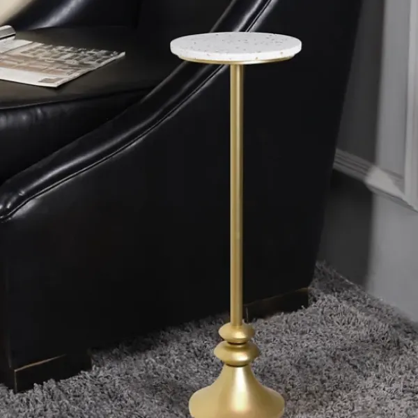 Accent & End Tables-Kirkland's Home Gold Marble Top Pedestal Cocktail Table Gold/White