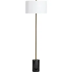 Floor Lamps-Kirkland's Home Gold Metal And Black Marble Base Floor Lamp White