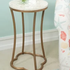 Accent & End Tables-Kirkland's Home Gold Metal And Capiz Shell Top Accent Table