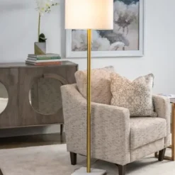 Floor Lamps-Kirkland's Home Gold Metal And Marble Base Floor Lamp White