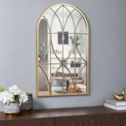 Decorative Mirrors-Kirkland's Home Gold Metal Arch Fretwork Wall Mirror