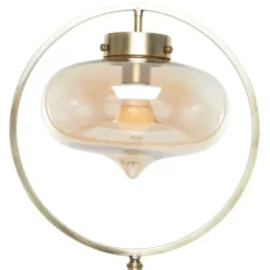 Floor Lamps-Kirkland's Home Gold Metal C-Curve Arch Arm Glass Shade Floor Lamp