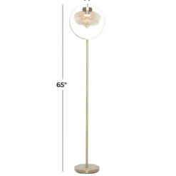Floor Lamps-Kirkland's Home Gold Metal C-Curve Arch Arm Glass Shade Floor Lamp