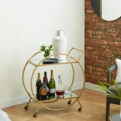 Kitchen Islands & Bar Carts-Kirkland's Home Gold Metal Circular Bar Cart