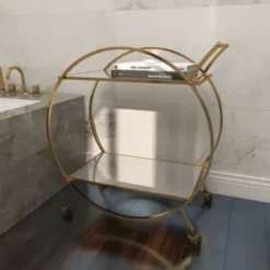 Kitchen Islands & Bar Carts-Kirkland's Home Gold Metal Circular Bar Cart