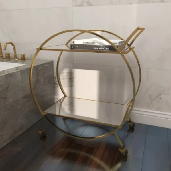 Kitchen Islands & Bar Carts-Kirkland's Home Gold Metal Circular Bar Cart