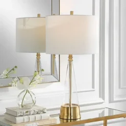 Table Lamps-Kirkland's Home Gold Metal Cone Base Table Lamp White