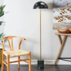 Floor Lamps-Kirkland's Home Gold Metal Dome Shade Floor Lamp Black