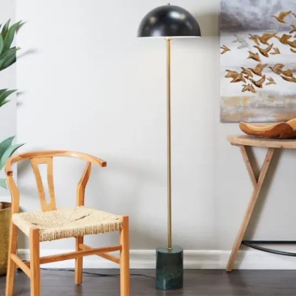 Floor Lamps-Kirkland's Home Gold Metal Dome Shade Floor Lamp Black