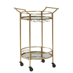 Kitchen Islands & Bar Carts-Kirkland's Home Gold Metal Frame Bar Cart With Mirrored Shelves
