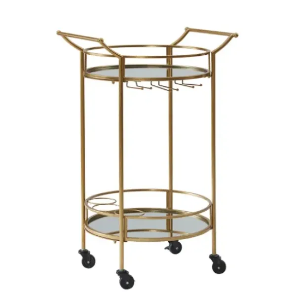 Kitchen Islands & Bar Carts-Kirkland's Home Gold Metal Frame Bar Cart With Mirrored Shelves