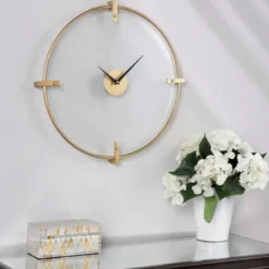 Clocks-Kirkland's Home Gold Metal Frame Glass Face Wall Clock