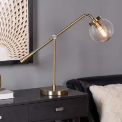 Table Lamps-Kirkland's Home Gold Metal Glass Task Shade Table Lamp Clear