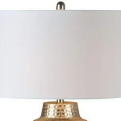 Table Lamps-Kirkland's Home Gold Metal Hammered Cream Shade Table Lamp White