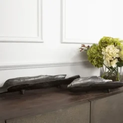 Decorative Trays-Kirkland's Home Gold Metal Leaf Tray Gold/Silver