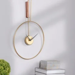 Clocks-Kirkland's Home Gold Metal Open Back Clock With Wood Block