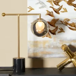 Table Lamps-Kirkland's Home Gold Metal Smoked Glass Shade Table Lamp Gray