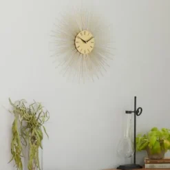 Clocks-Kirkland's Home Gold Metal Sunburst Wall Clock