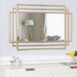 Decorative Mirrors-Kirkland's Home Gold Metal Triple Rectangle Wall Mirror