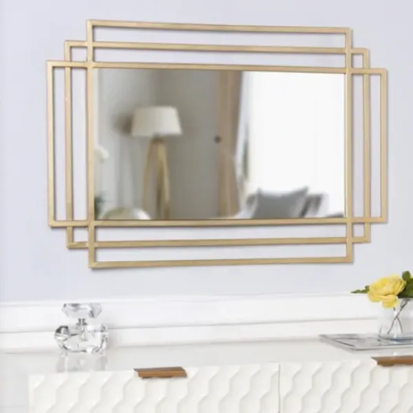 Decorative Mirrors-Kirkland's Home Gold Metal Triple Rectangle Wall Mirror