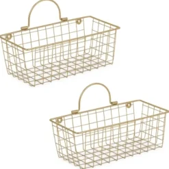 Wall Storage-Kirkland's Home Gold Metal Wire Cage Wall Baskets, Set Of 2
