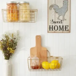 Wall Storage-Kirkland's Home Gold Metal Wire Cage Wall Baskets, Set Of 2