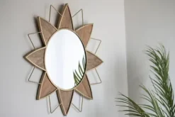 Decorative Mirrors-Kirkland's Home Gold Metal Wood Inlay Flower Frame Mirror