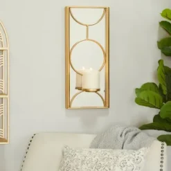 Sconces-Kirkland's Home Gold Mirrored Geometric Sconce