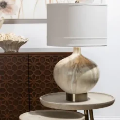 Table Lamps-Kirkland's Home Gold Pistachio Swirl Gourd Table Lamp Ivory