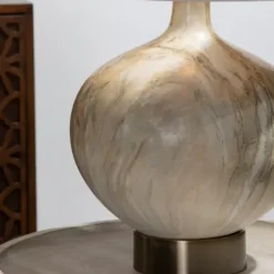 Table Lamps-Kirkland's Home Gold Pistachio Swirl Gourd Table Lamp Ivory