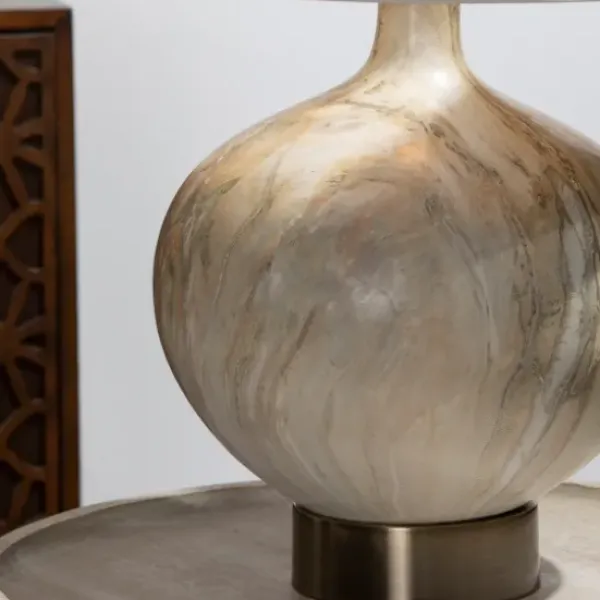 Table Lamps-Kirkland's Home Gold Pistachio Swirl Gourd Table Lamp Ivory