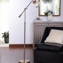 Floor Lamps-Kirkland's Home Gold Ribbed Glass Task Floor Lamp Clear