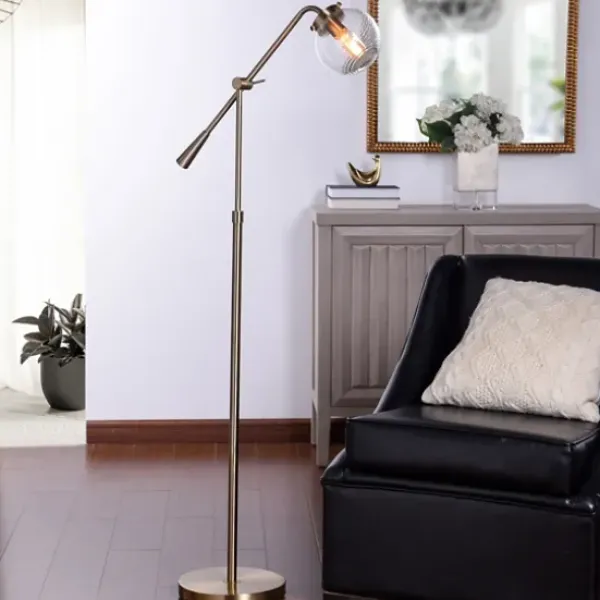 Floor Lamps-Kirkland's Home Gold Ribbed Glass Task Floor Lamp Clear