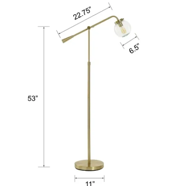 Floor Lamps-Kirkland's Home Gold Ribbed Glass Task Floor Lamp Clear
