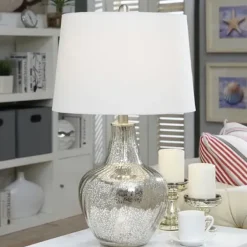 Table Lamps-Kirkland's Home Gold Ribbed Mercury Glass Table Lamp White
