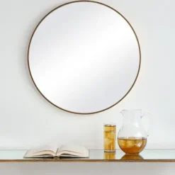 Framed Mirrors-Kirkland's Home Gold Round Simple Frame Large Wall Mirror